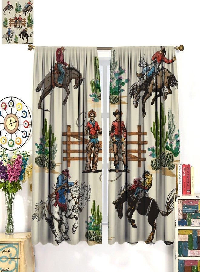 JADERYS Vintage West Cowboy Blackout Curtains Rustic Farmhouse Riding Horse Cactus Desert Bedroom Living Room Rod Pocket Decoration Window Drapes 2 Panels W21xL45in - Image 3